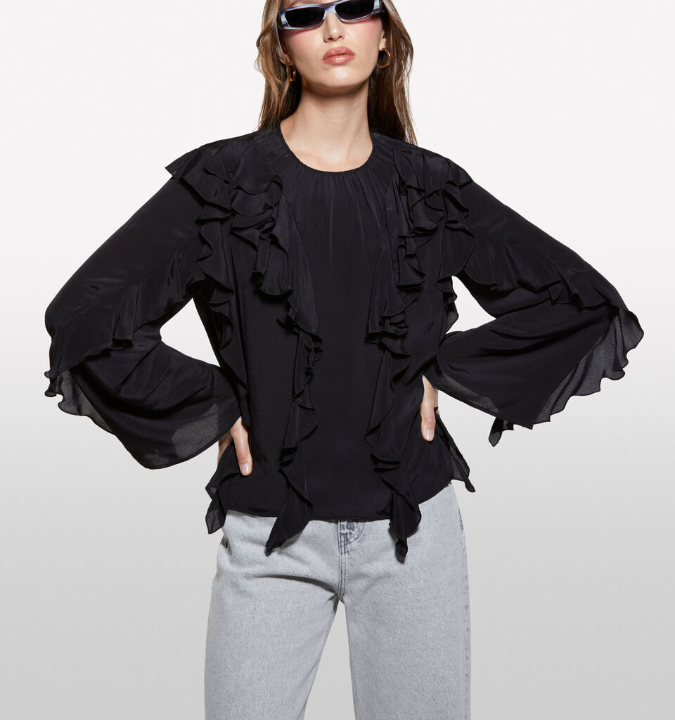 Black blouse with rouches - women's blouses - Black | Sisley image number 3